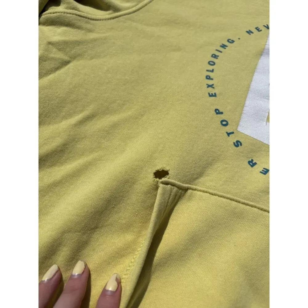The North Face Yellow Graphic Logo Fleece Pullover Hoodie w/ Pockets Men's L